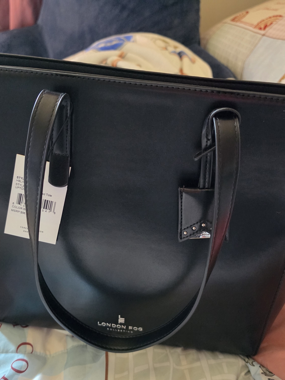 London Fog Black Leather Tote Bag